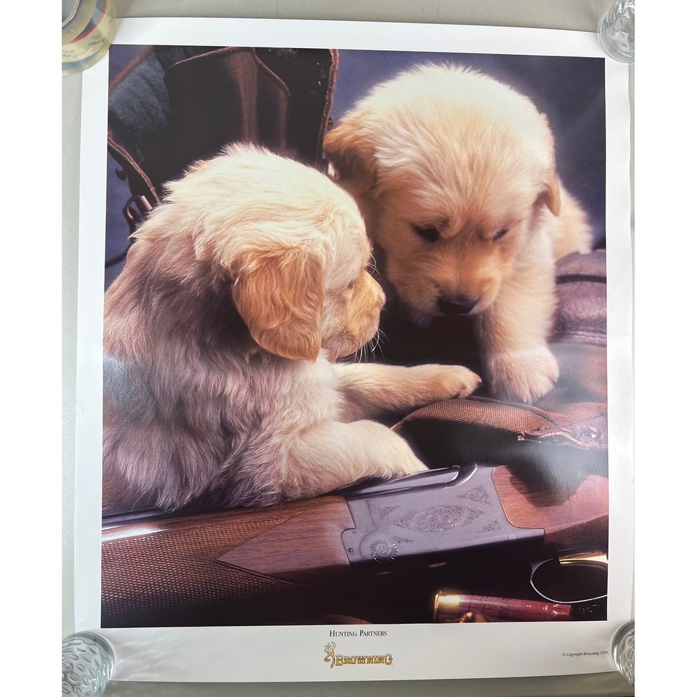 Vintage 1999 Browning Model 22 Hunting Partners Puppy Dog Store Display Poster